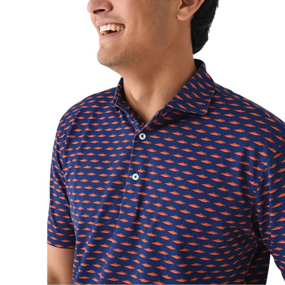 NWOT Men’s Turtleson Drake Performance Polo in Navy/Clementine Size XL